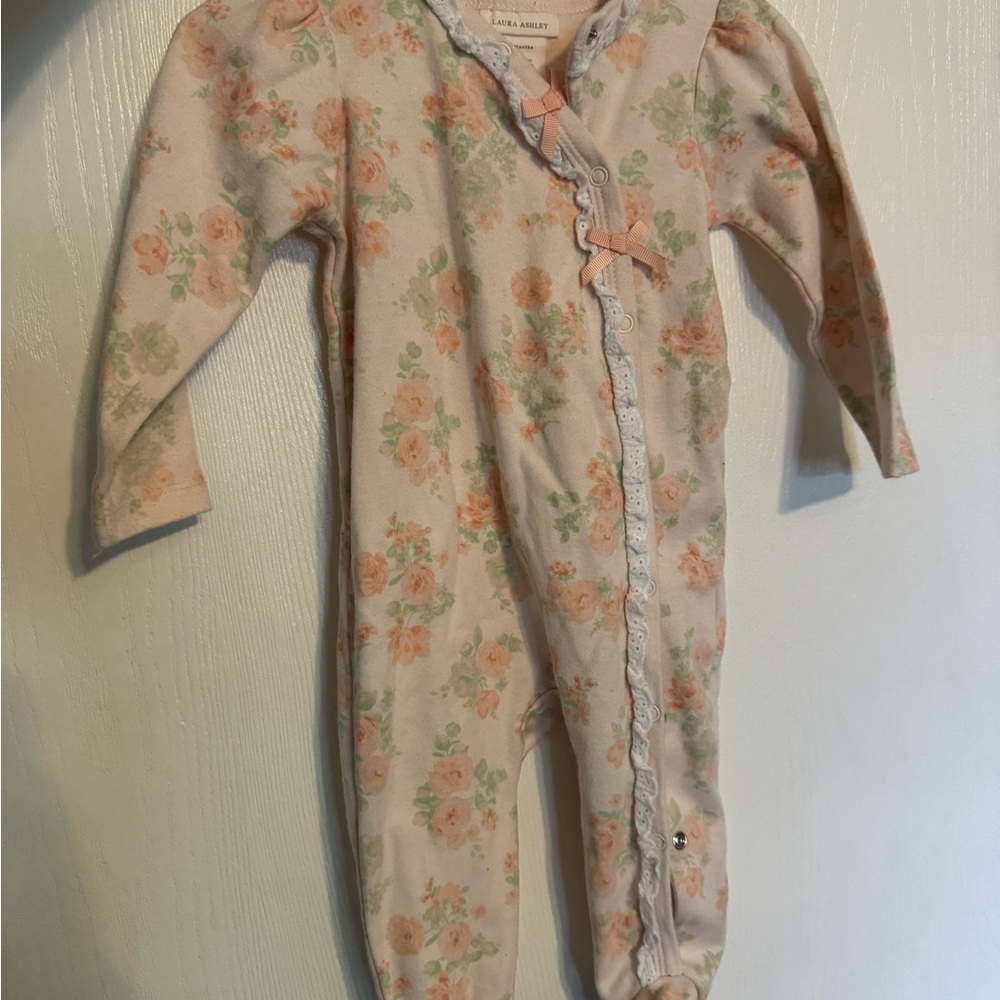 Laura Ashley Pink and Green Floral Footies One Piece
